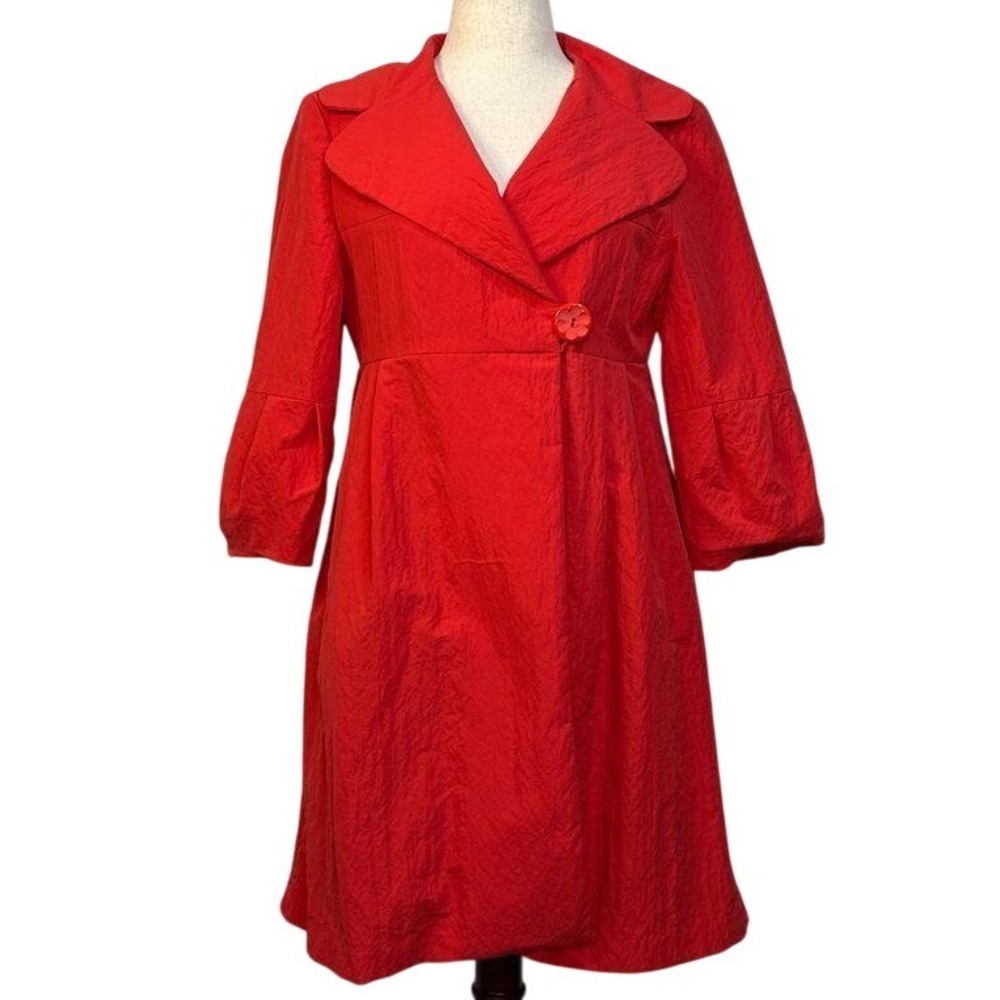 Nanette Lepore Red Vintage Raincoat with Balloon Sleeves‎ and Flower Button NWT